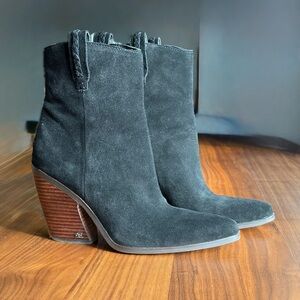 Sam Edelman Agnes - Black Genuine Suede Western Ankle Boot - Size 8 / EU38